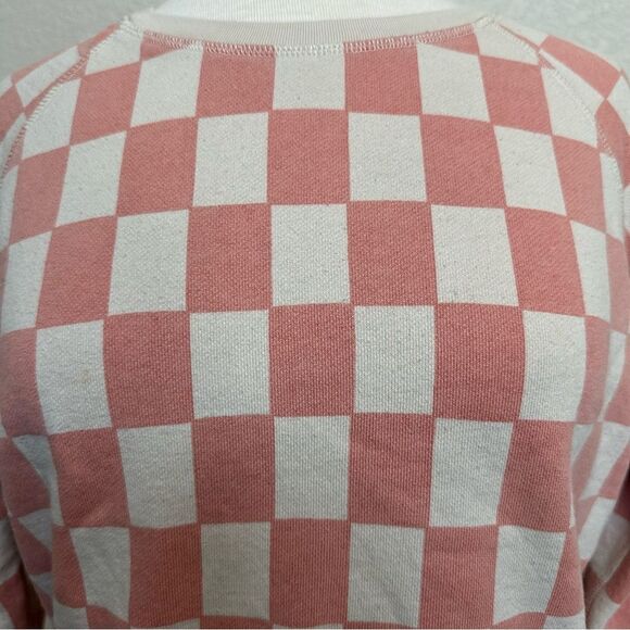 Madewell Pink and Beige Checkered Sweatshirt 100% Cotton - Women Size S - Picture 2 of 6